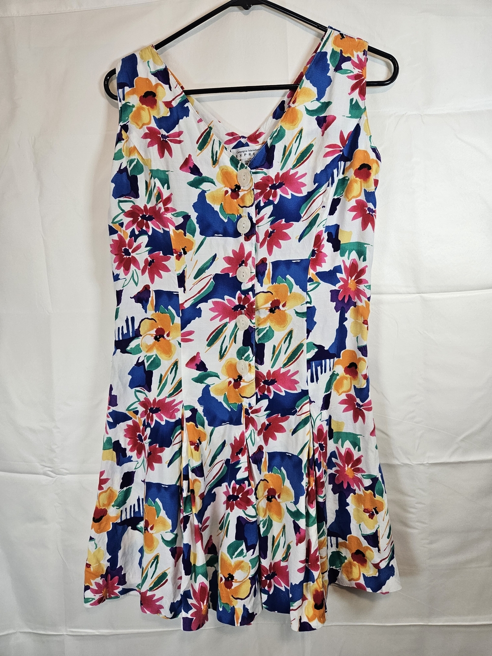 Express Vintage White Floral Button-Front Mini Dress
